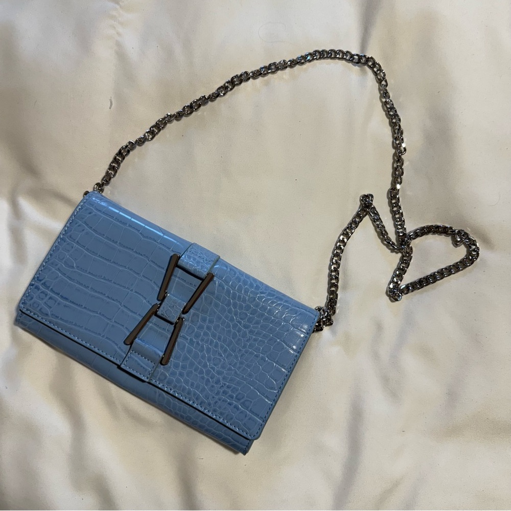 Sam Edelman baby Blue Croc-Embossed Chain Bag